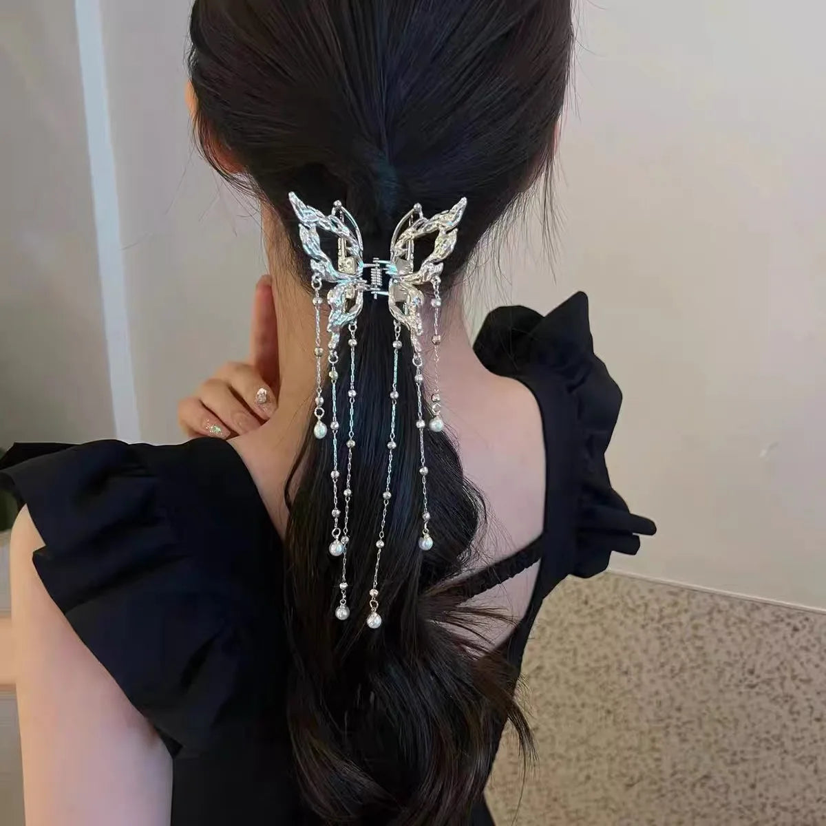 AWAYTR サメ カニ クリップ 女の子 ヘアピン ヘアアクセサリー 韓国女性用 シンプル ヘア クロー クリップ バタフライ パール タッセル ヘアクリップ