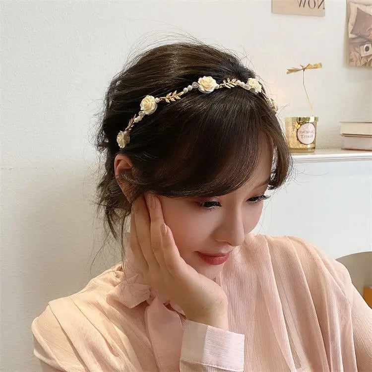 ローズパールのレトロヘッドバンド – 高級な夏のヘアアクセサリー