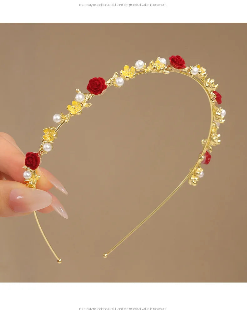 ローズパールのレトロヘッドバンド – 高級な夏のヘアアクセサリー