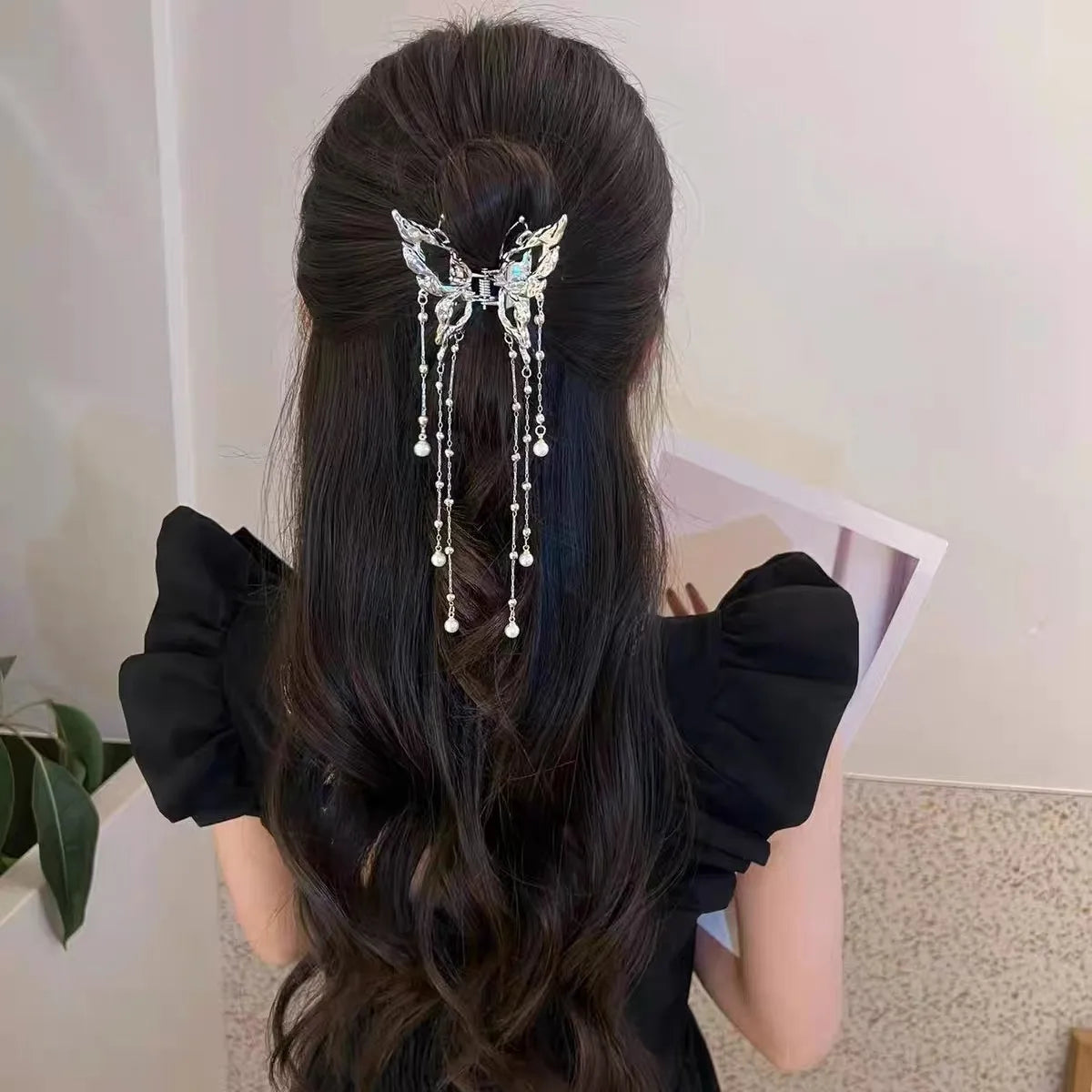 AWAYTR サメ カニ クリップ 女の子 ヘアピン ヘアアクセサリー 韓国女性用 シンプル ヘア クロー クリップ バタフライ パール タッセル ヘアクリップ